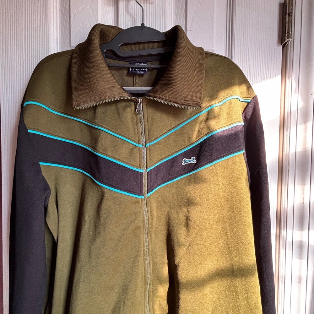 Le Tigre Olive and Black Zip-Up with Blue Stripes - Picture 4 of 9